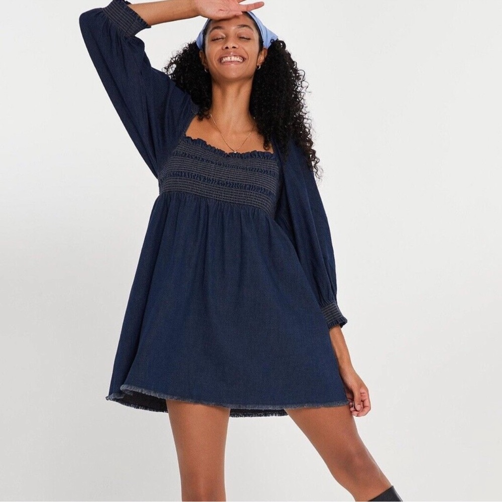 Free People Blue Smocked Mini Sundress